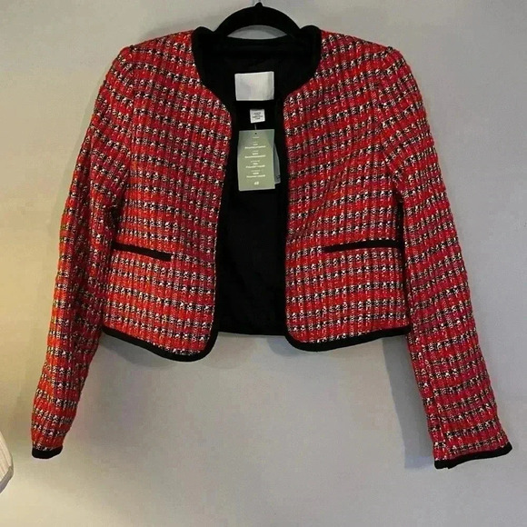 H&M Textured Weaved Jacket SX Holiday Red - Picture 3 of 10